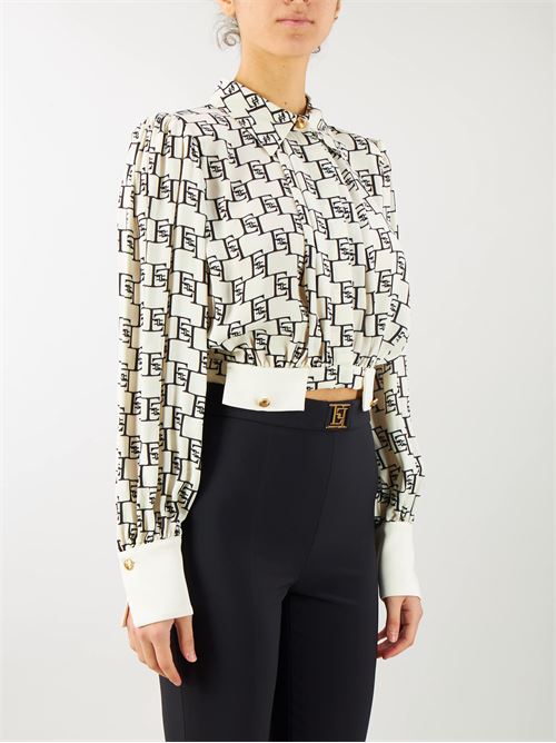Cropped blouse in viscose georgette fabric with logo print Elisabetta Franchi ELISABETTA FRANCHI | Shirt | CAS2541E2E84
